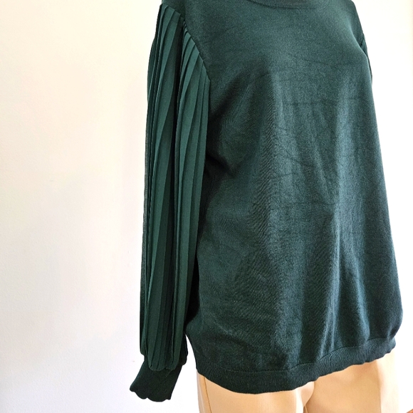 Adrianna Papell Womens Long Sleeve Top Soft Cozy Pleated Sleeve Holiday Green L - Picture 9 of 11